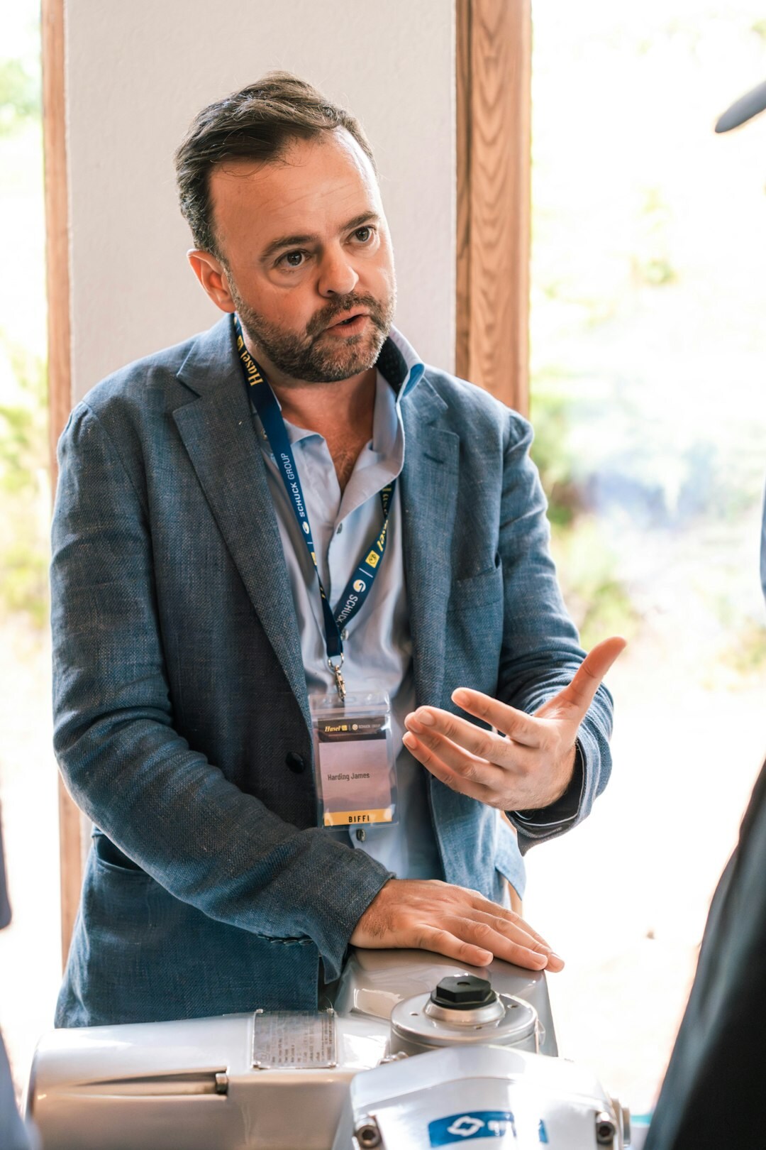 business professionals shaking hands at conference